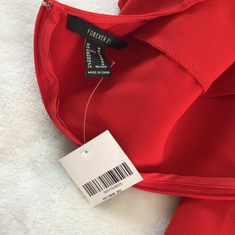 Forever 21 Red Puff Sleeve Mini Dress Short Sleeve V-Neck Party Dress Size Med - Picture 7 of 15